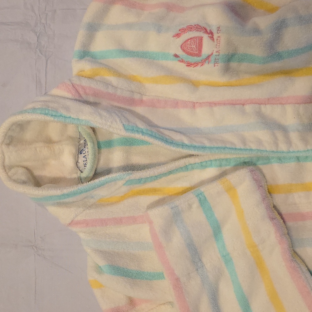 The La Costa Spa California VTG Pastel Striped Cotton Terry Belted Robe‎